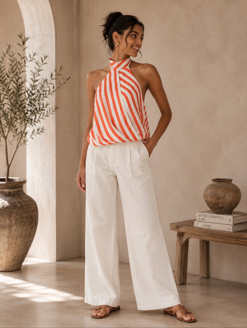 New ANTHROPOLOGIE Maeve Halter Scarf Bubble-Hem Tank Candy‎ Cane LARGE